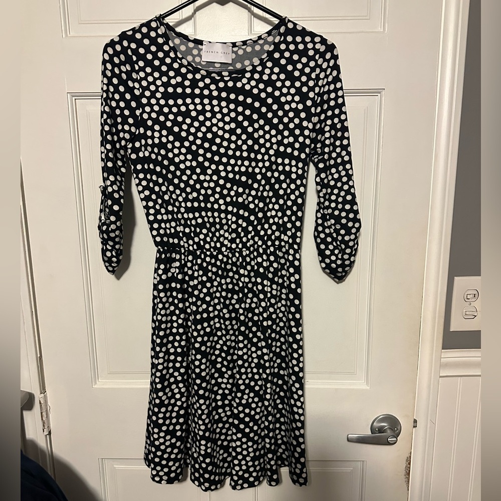 French Grey Black and White Polka Dot Top